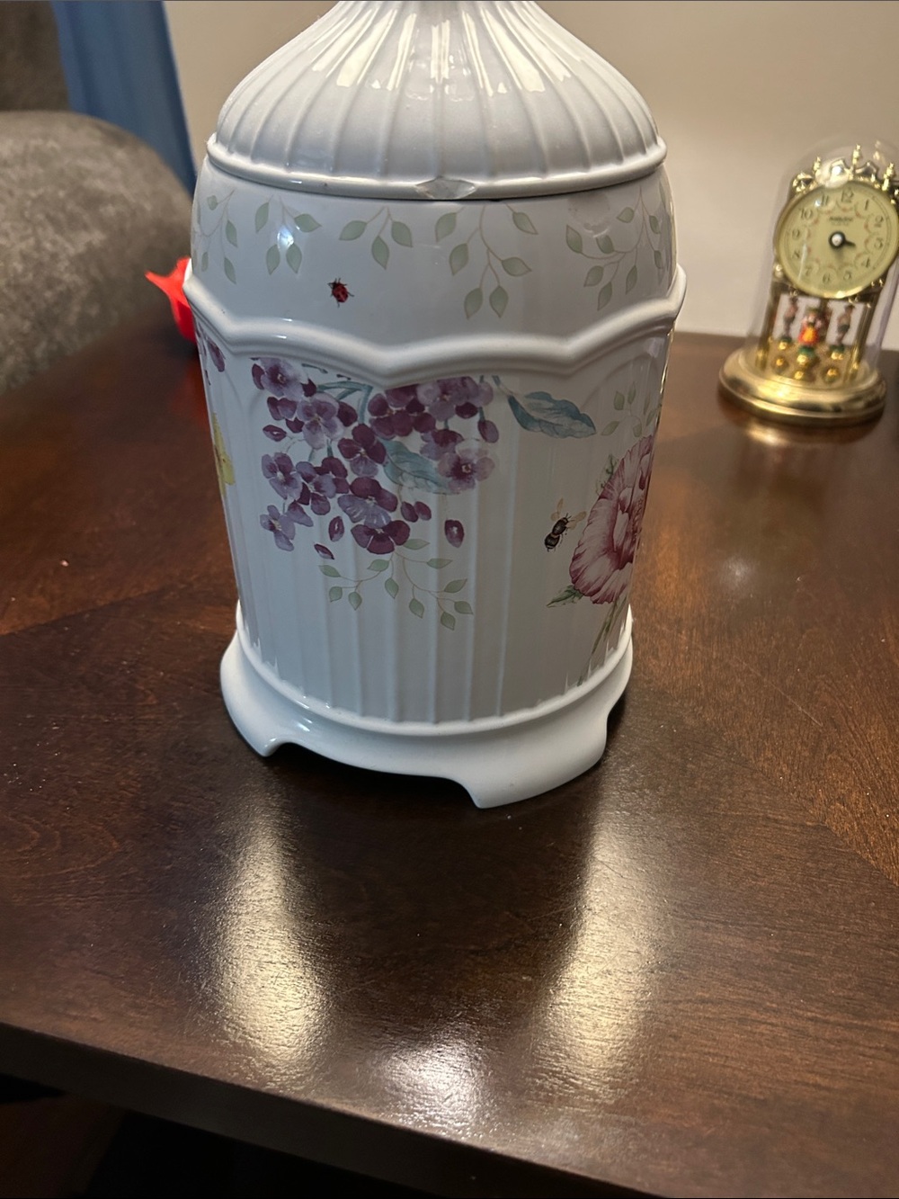 Lenox White Ceramic Floral Accent Vase with Purple Blooms